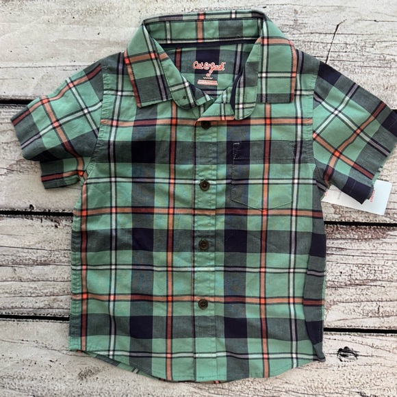 Cat & Jack Other - Cat & Jack Boys Green Plaid Button‎ Down Shirt 3T NWT Stretch